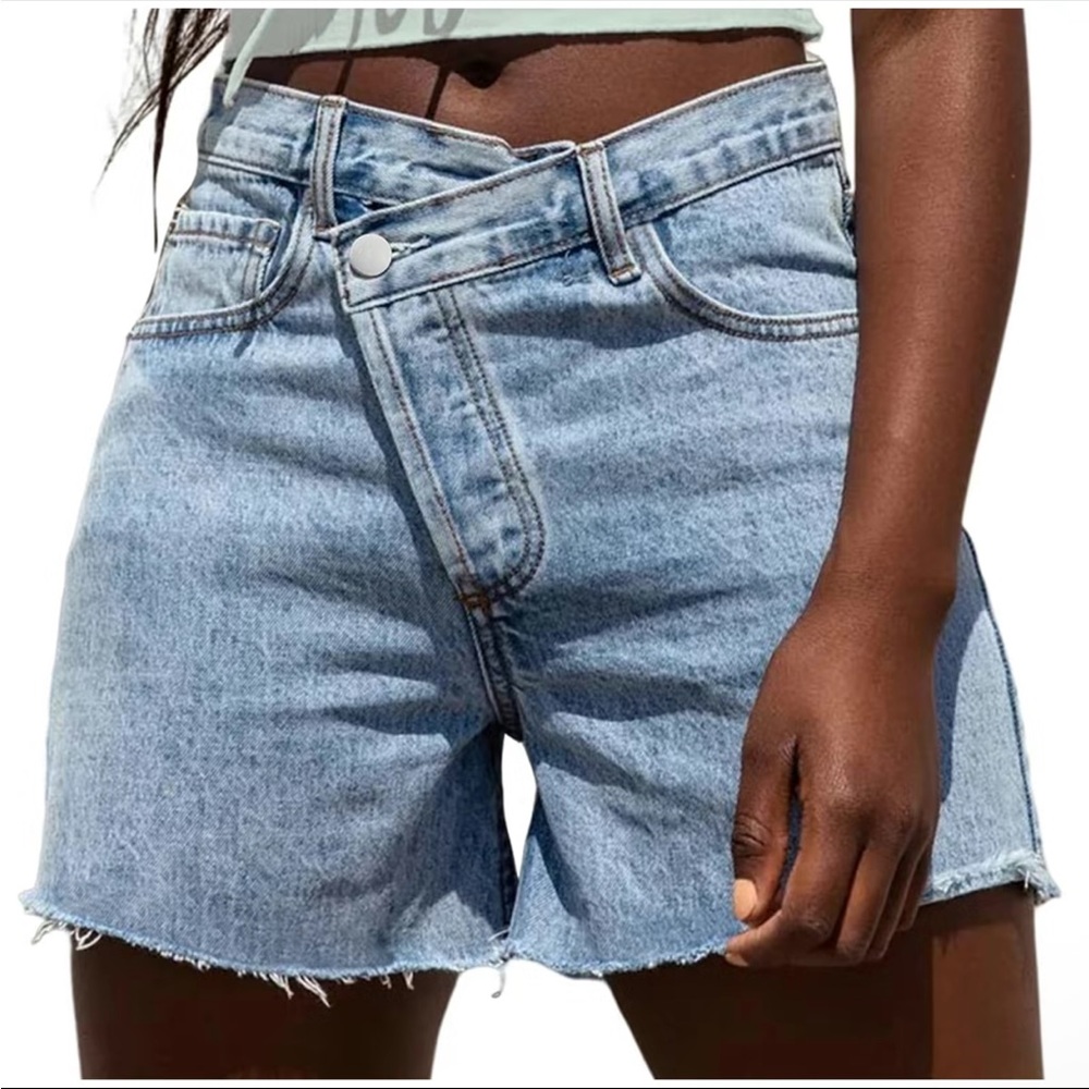 Genleck Women Crossover High Waisted Jean Denim Shorts